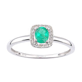 0.35ct Oval Emerald and Round Diamond Halo Ring in UK Hallmarked 9ct White Gold